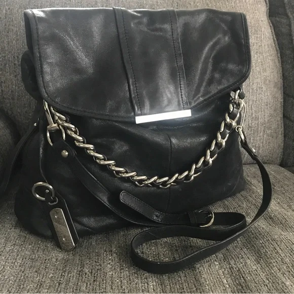 B Makowsky black leather XL purse tote crossbody Women